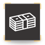 Stack of money on a black square, with gold corner details.