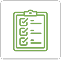 Green clipboard with checkmarks next to checklist items, signifying completion.