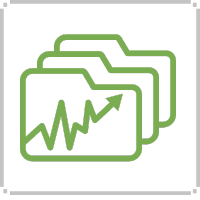 Green folders with an upward trending graph, symbolizing data and growth.