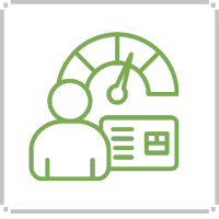 Person with dashboard and data display, green outline.