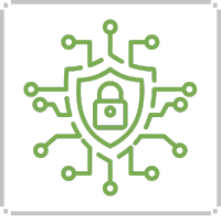 Green shield with a padlock, surrounded by circuit lines, representing cybersecurity.