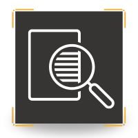 Magnifying glass over a document, icon for document review.