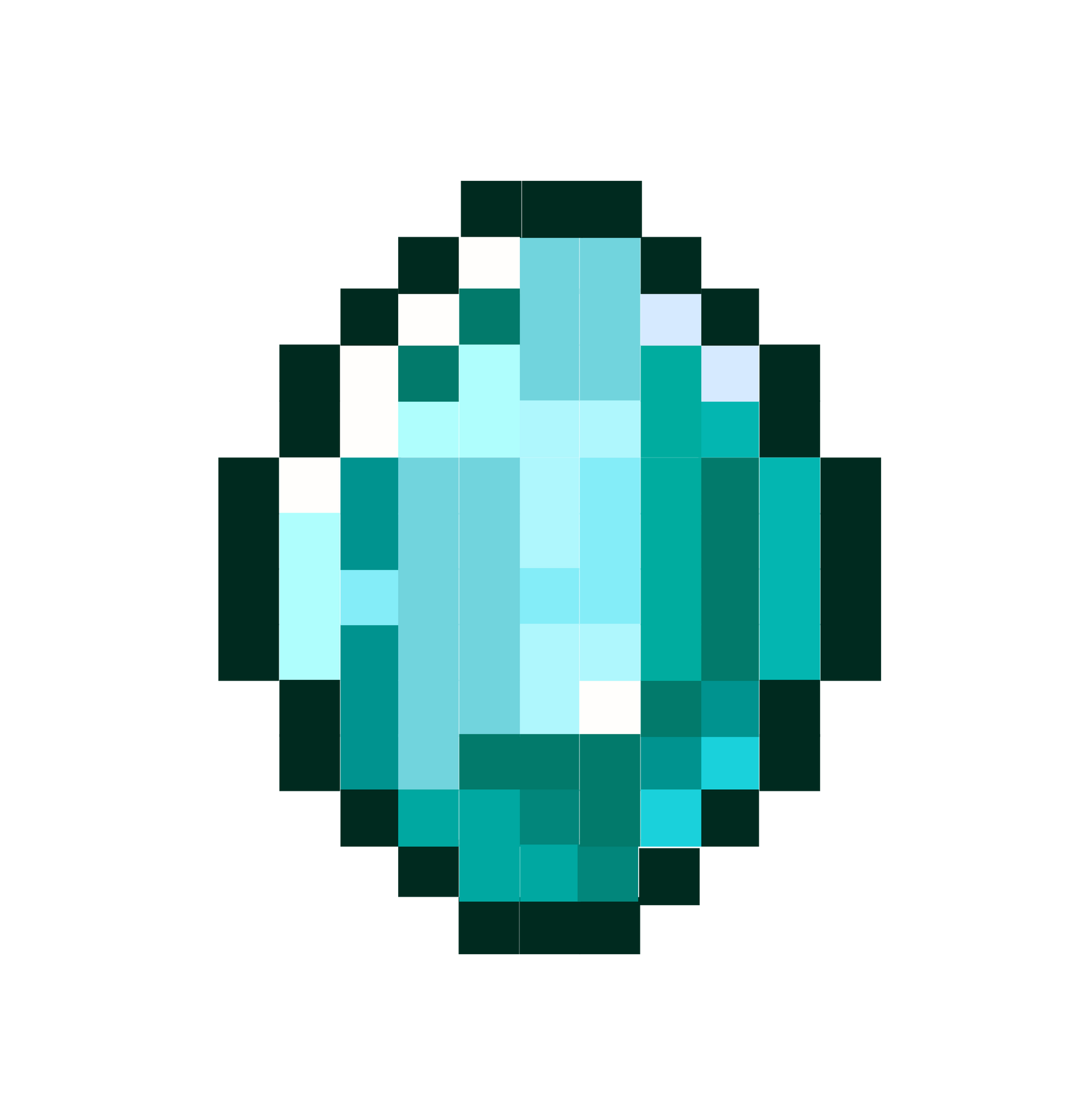 Pixelated light blue and teal diamond shape with a dark outline.