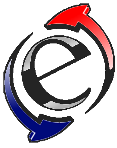 A red and blue arrow pointing to an e in a circle