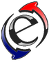 A red and blue arrow pointing to an e in a circle