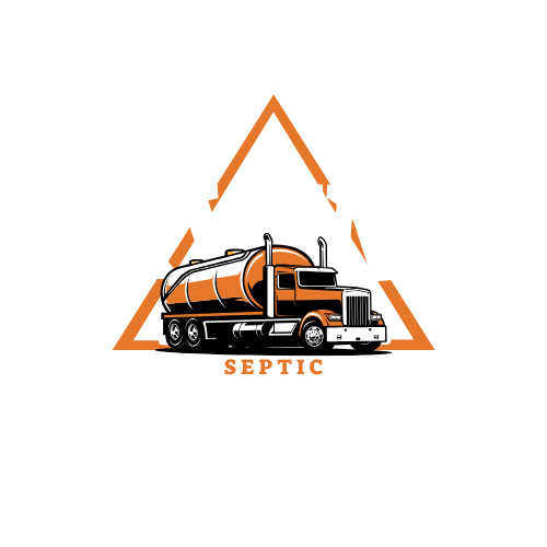 A septic truck is in a triangle on a white background.