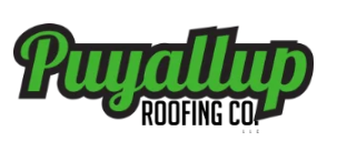 Logo for Puyallup Roofing Co. in green and black.