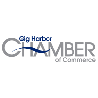 The logo for the gig harbor chamber of commerce.