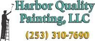 The logo for harbor quality painting llc shows a man on a ladder painting a wall.