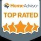 A home advisor top rated badge with five stars on it.