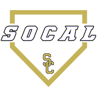 "SOCAL" text inside a gold home plate shape; gold "SC" below.