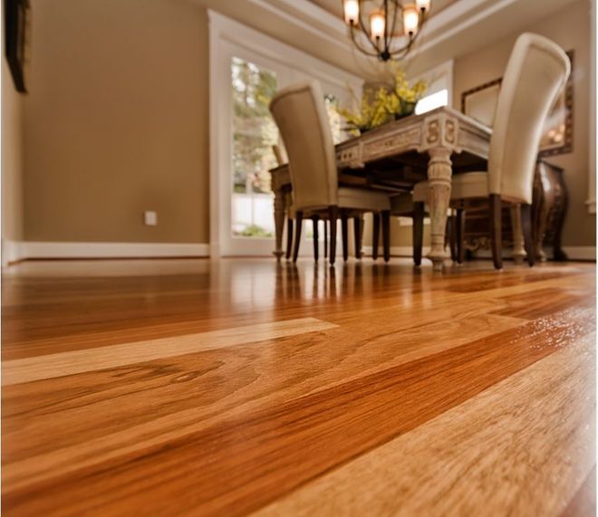ground level image of beautifully stained wood floors in Toledo, OH