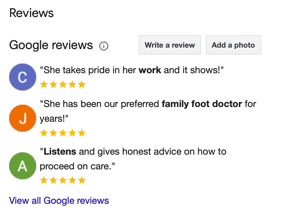 Google Reviews Mullin Podiatry