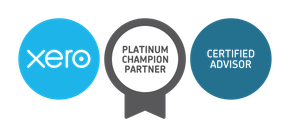 The logo for xero is a platinum champion partner and certified advisor.