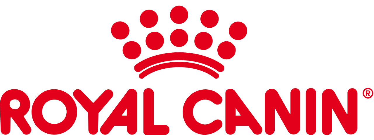 Logo rosso "Royal Canin" con l'icona di una corona.