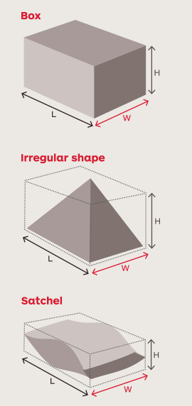 A box irregular shape and a setchel are shown