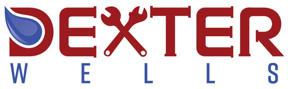 Logo for Dexter Wells, a plumbing company. Red text