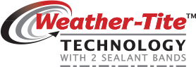 Le logo de la technologie Weather-Tite avec 2 bandes d'étanchéité.