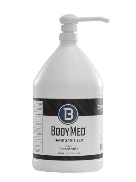 White BodyMed hand sanitizer bottle with a pump dispenser.