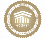 ACHC Accredited seal with building illustration. Golden color.