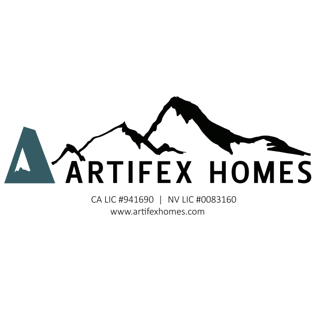 A logo for artifex homes with a mountain in the background.