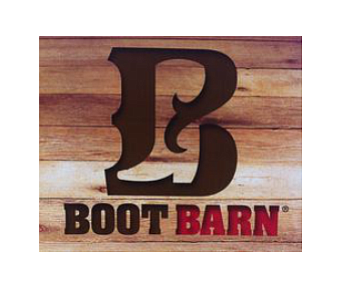 A boot barn logo on a wooden background