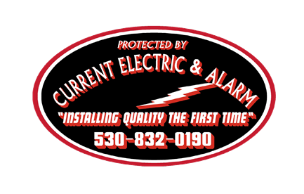 A logo for current electric and alarm installing quality the first time