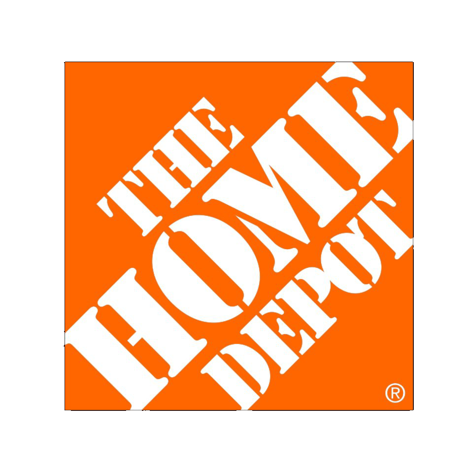 An orange and white logo for the home depot