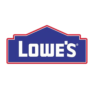The logo for lowe 's is a blue sign with a red roof.