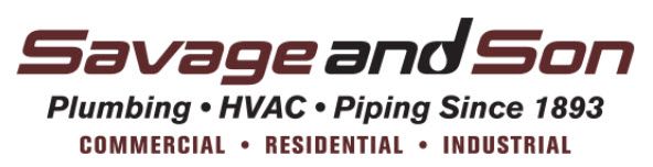 A logo for savage and son plumbing hvac piping since 1893