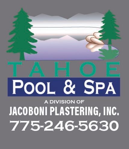 A logo for tahoe pool and spa a division of jacoboni plastering inc.
