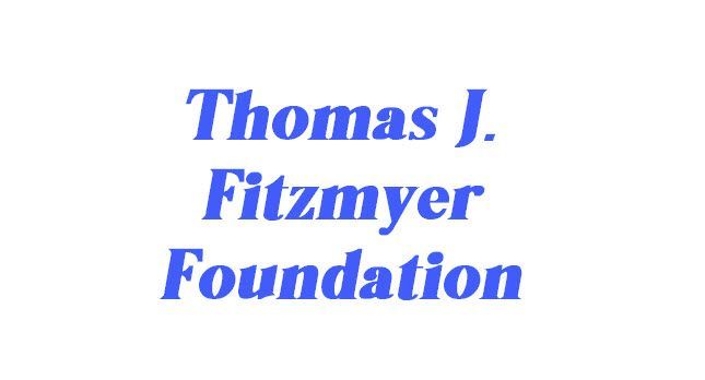 A blue logo for the thomas j. fitzmyer foundation