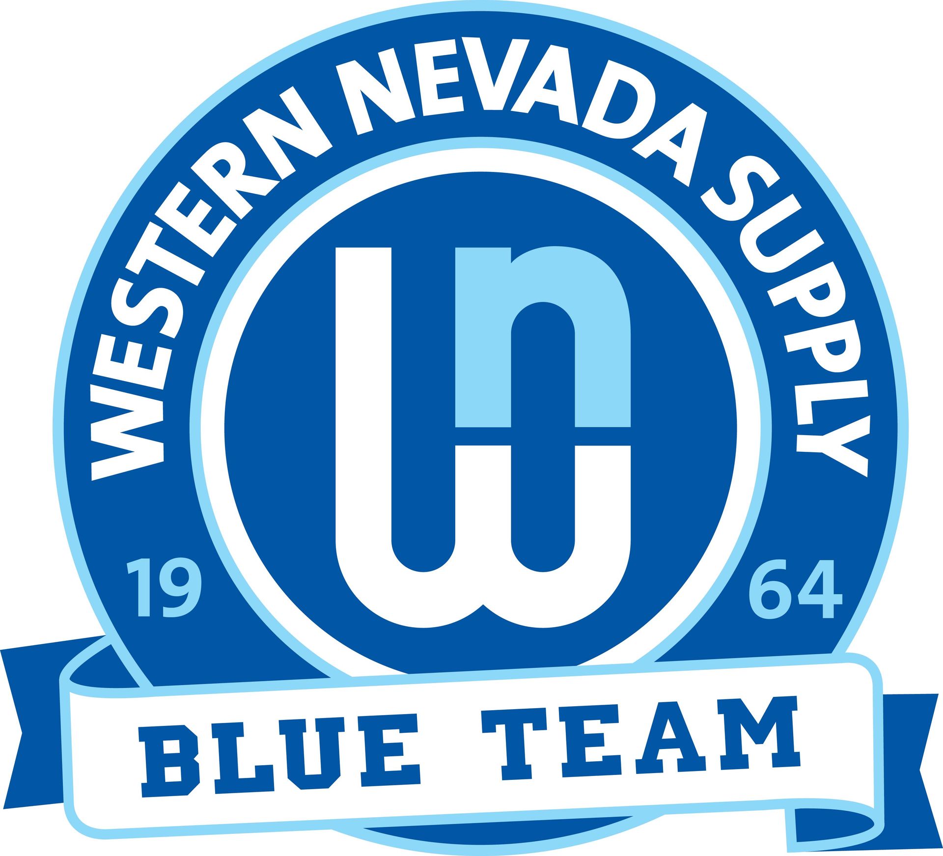 A blue and white logo for western nevada supply blue team