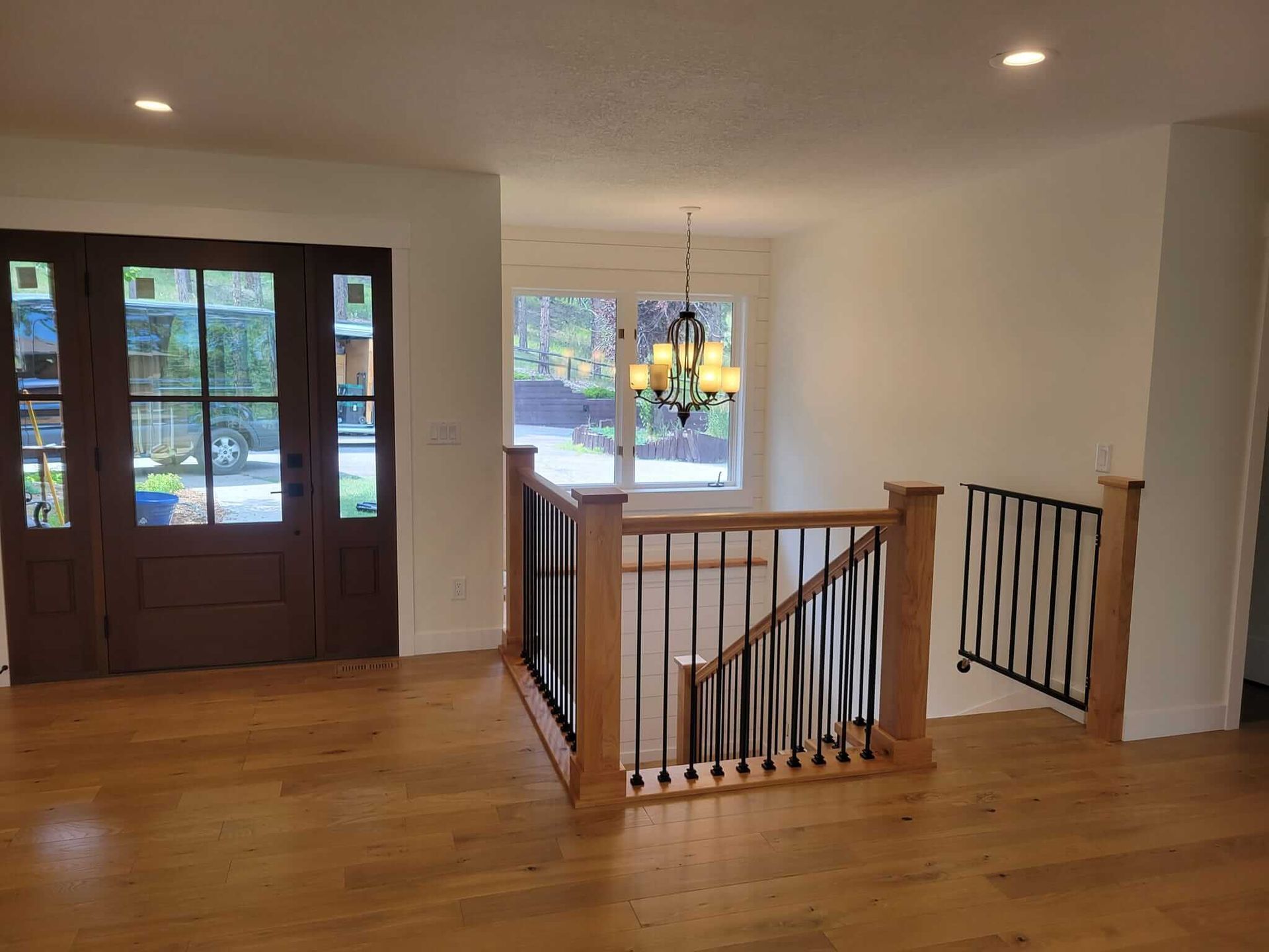 There is a staircase in the middle of the room.