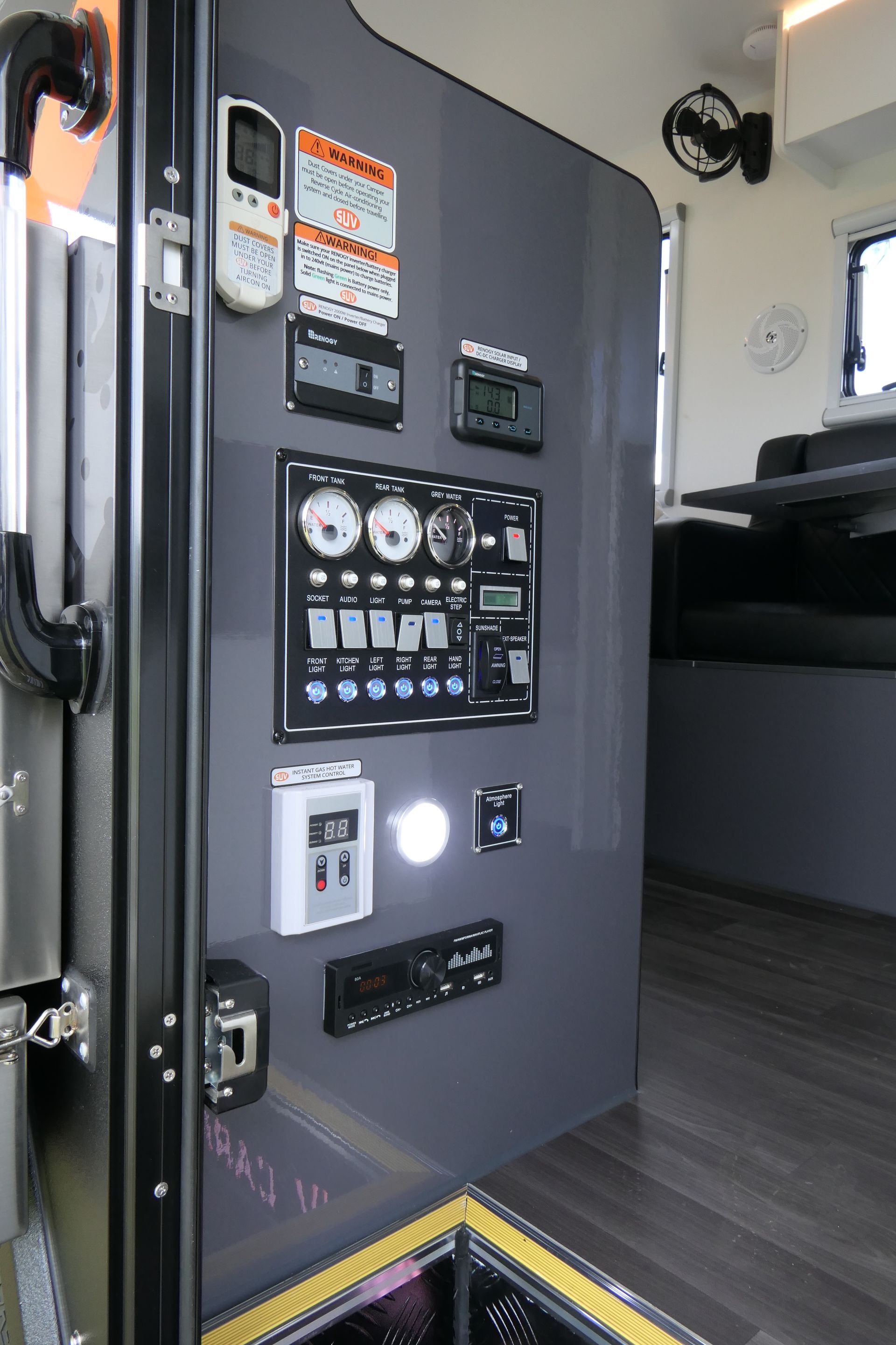 A door with a lot of electrical controls on it