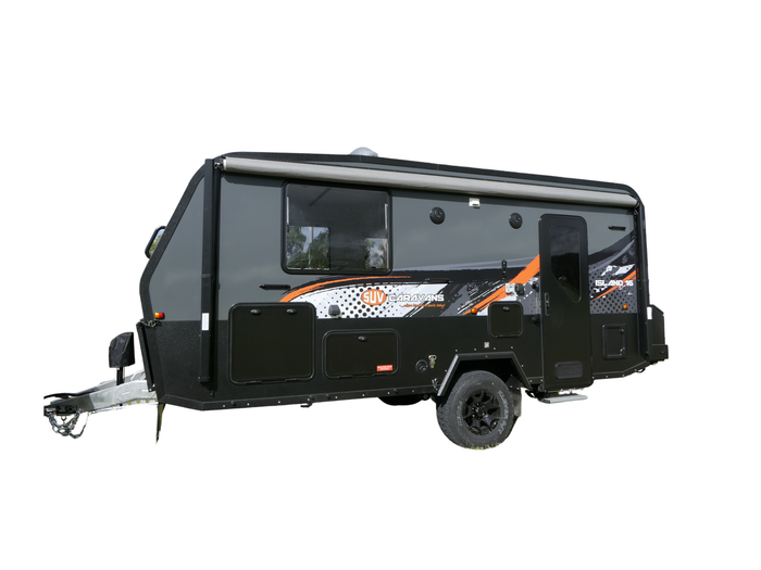 A black and white trailer on a white background.