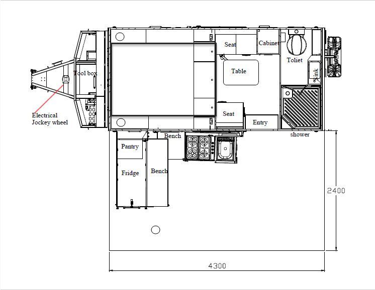 A black and white drawing of a trailer with measurements