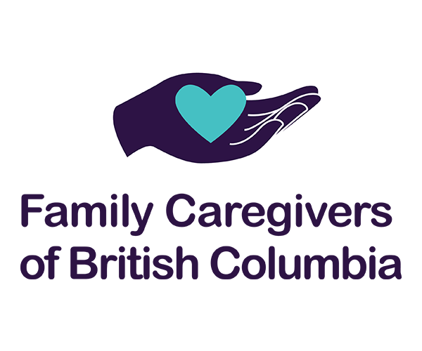 The logo for family caregivers of british columbia shows a hand holding a heart.