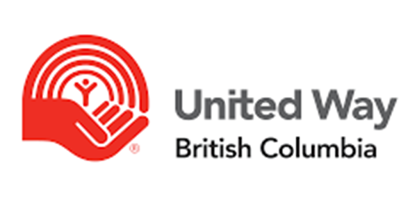 The logo for united way british columbia is a red hand with a rainbow around it.