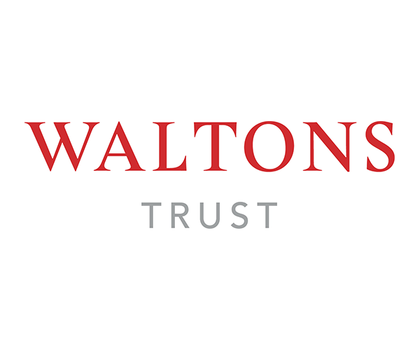 The waltons trust logo is red and white on a white background