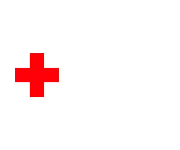 A red cross is on a white background.