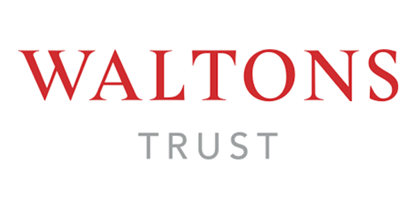 The waltons trust logo is red and white on a white background