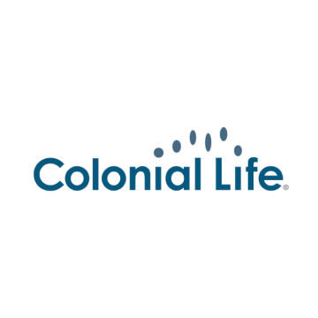 The colonial life logo is blue and white on a white background.