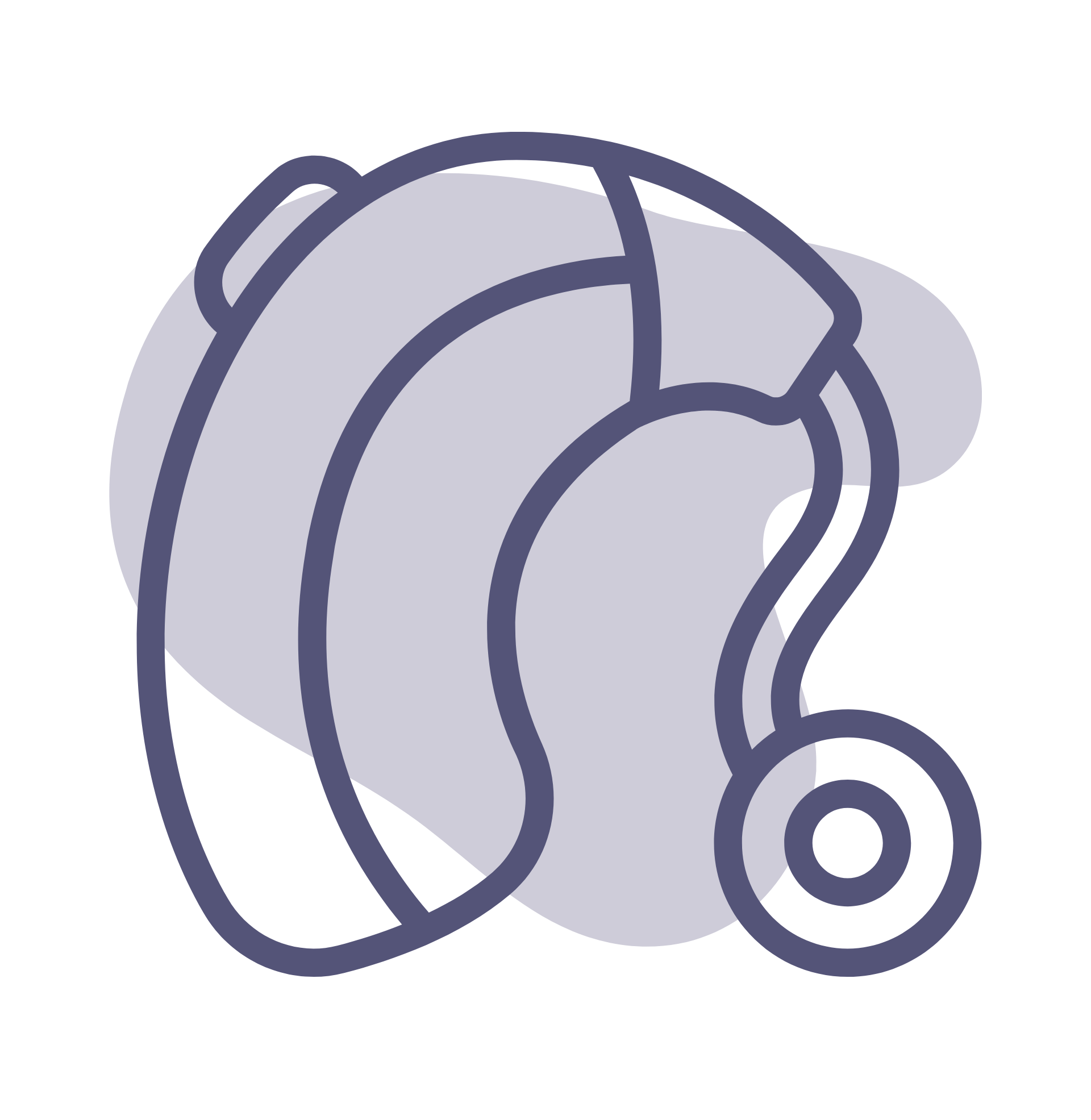 A cartoon hearing aid in Frequency Hearing purple. Representing how Frequency Hearing offers hearing aid education and repairs.