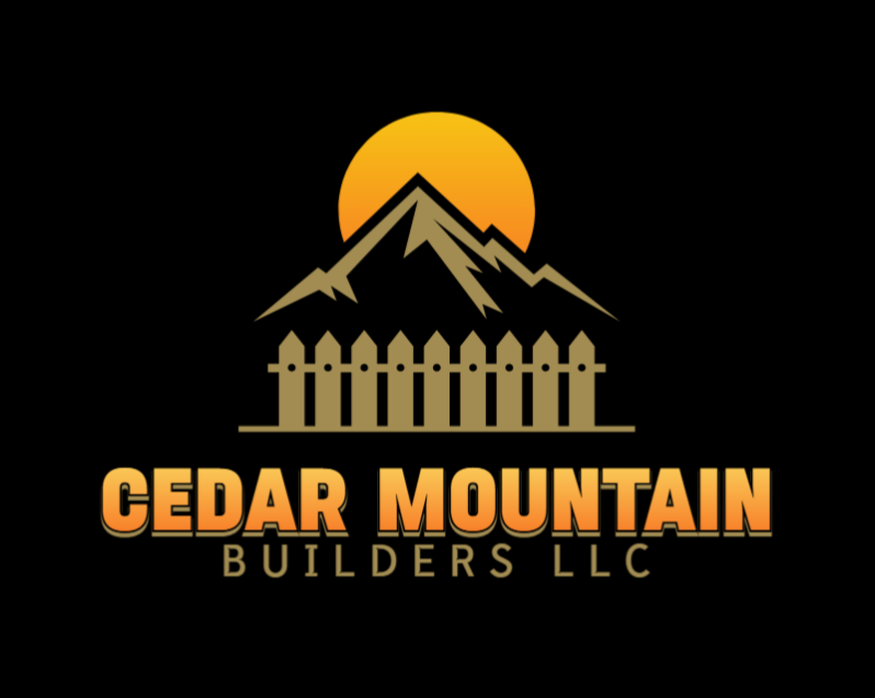 Logo for Cedar Mountain Builders LLC: mountain silhouette, sun, fence, text.