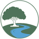 Green tree beside a winding blue river inside a circular logo.