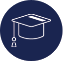 Graduation hat icon with blue background