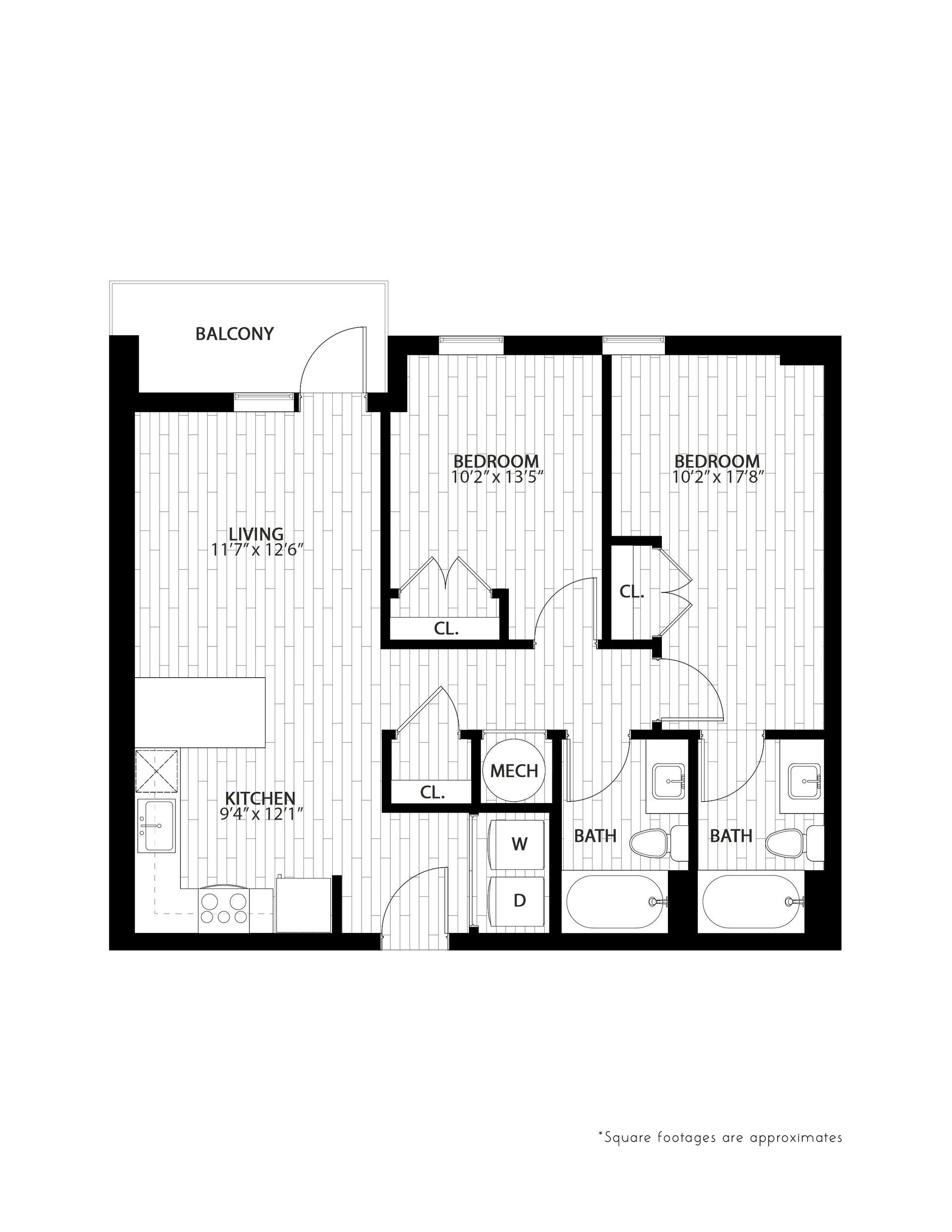 Floor Plan: 2E - 2 Bedroom