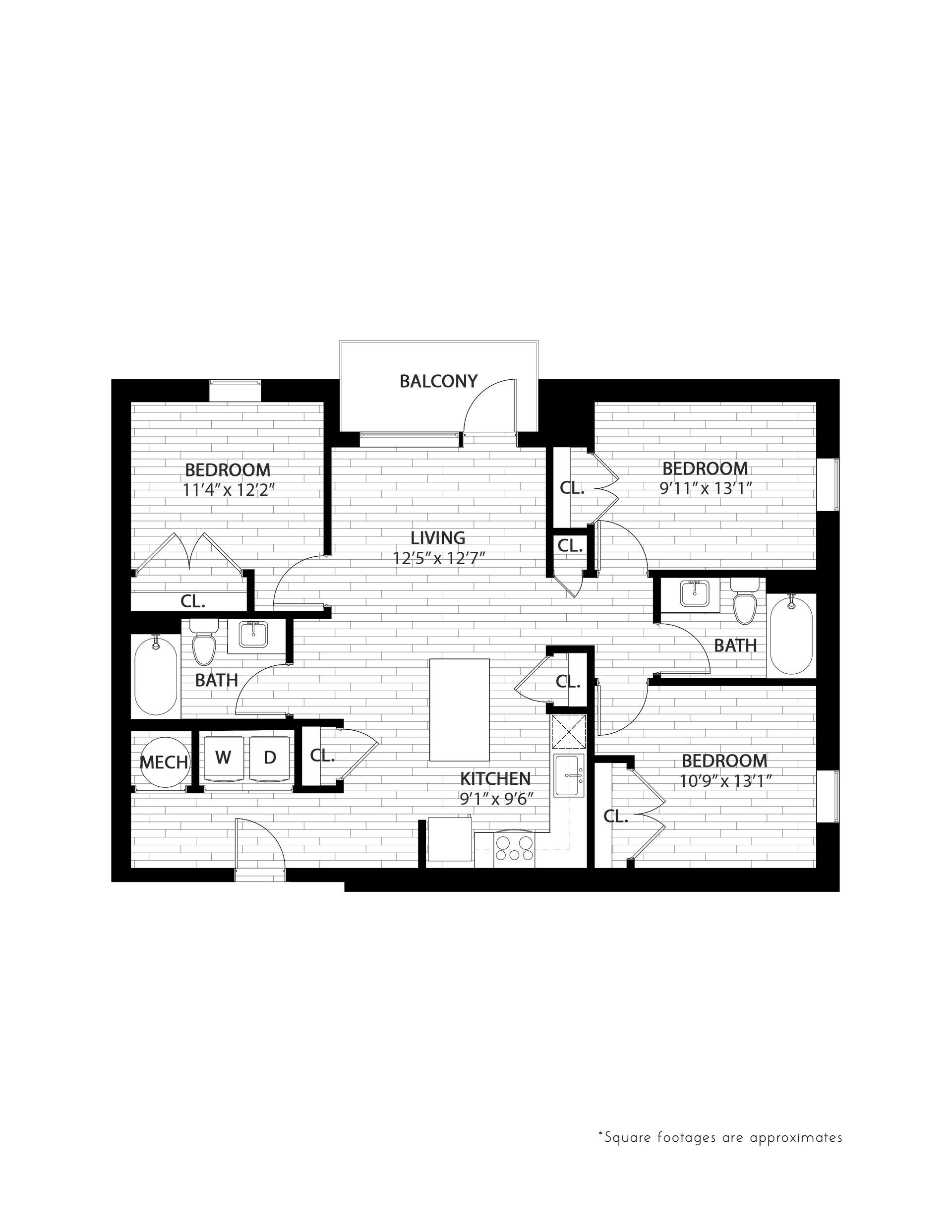 Floor Plan: 3A - 3 Bedroom