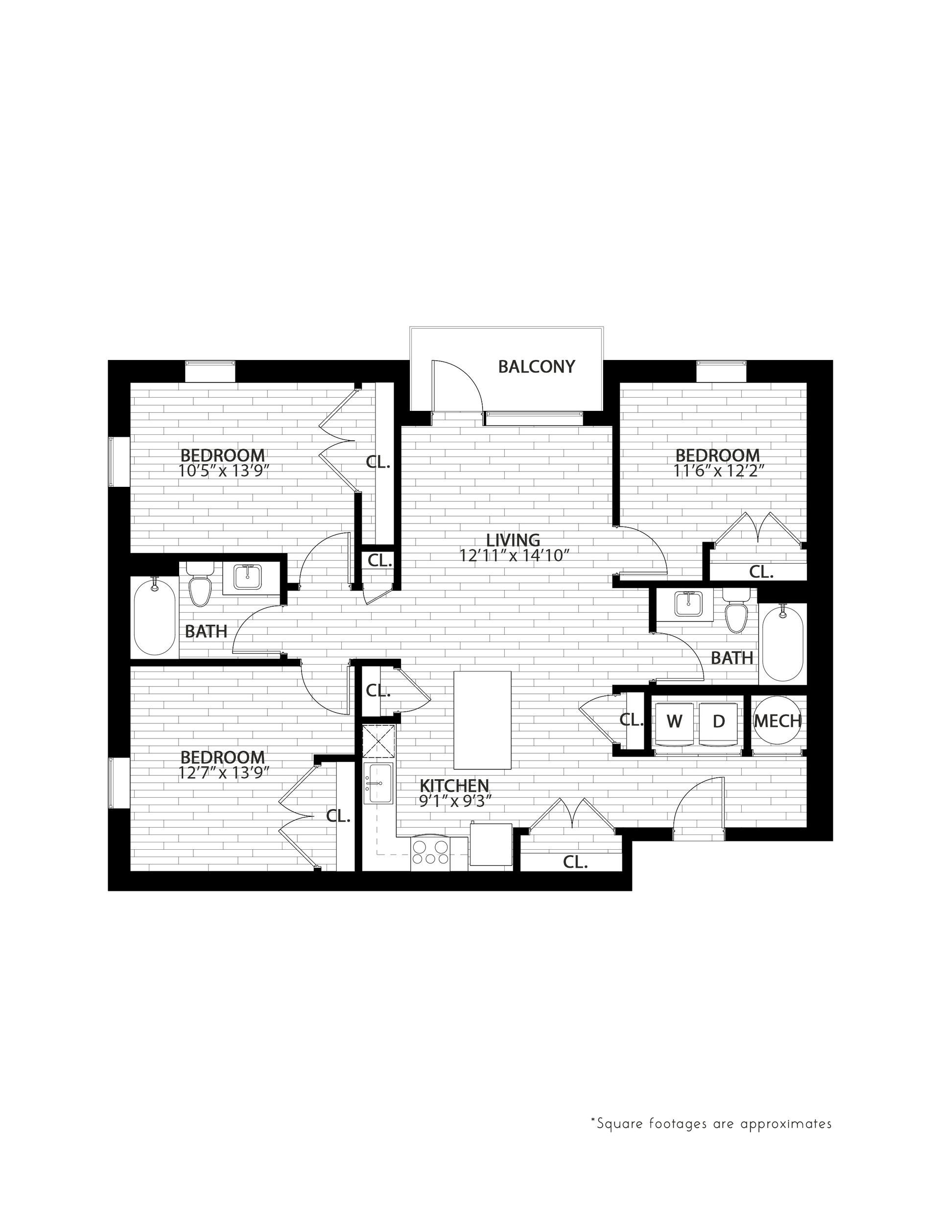 Floor Plan: 3C - 3 Bedroom